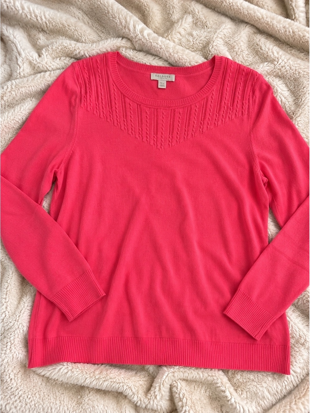 Talbots Women's Pink Cable Knit Sweater XL
